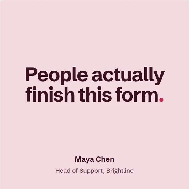 Sample testimonial post in the Centred layout, Rose palette: the excerpt centred in dark type on a soft pink ground, the attribution centred beneath it